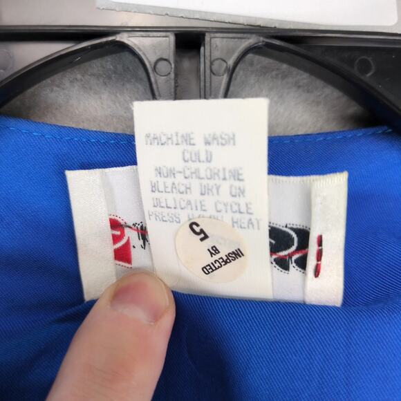 Vintage 90s Success Dress Sz 10P Blue Button Front Career Geometric Pleated Belt - Picture 9 of 10